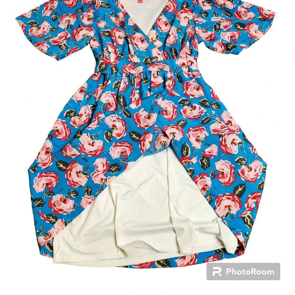 Betsey Johnson Rose print Blue Fit & Flare Dress - Picture 3 of 7